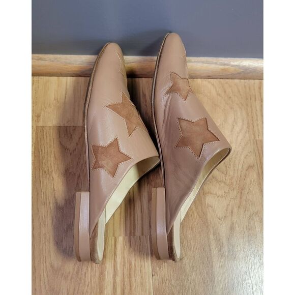 Arno Italian Brown Leather Star Print Mules 6.5 - Picture 5 of 8